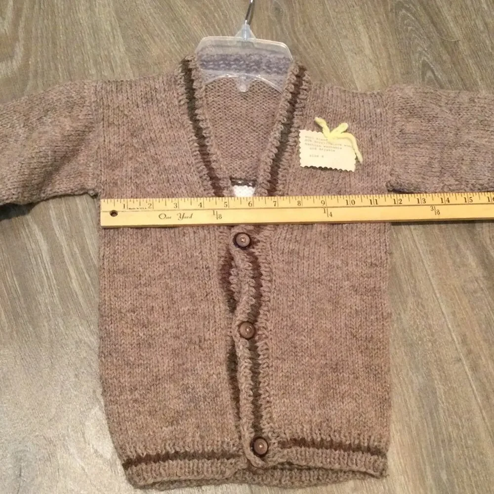 Handmade Snoopy Knit Wool blend Brown Sweater Cardigan 4 New